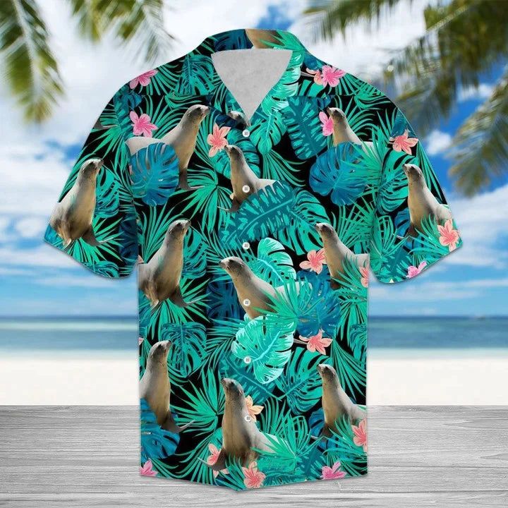 Happy Seal Playing In Tropical Jungle Pattern Hawaiian Shirt Happy Seal Playing In Tropical Jungle Pattern Hawaiian Shirt