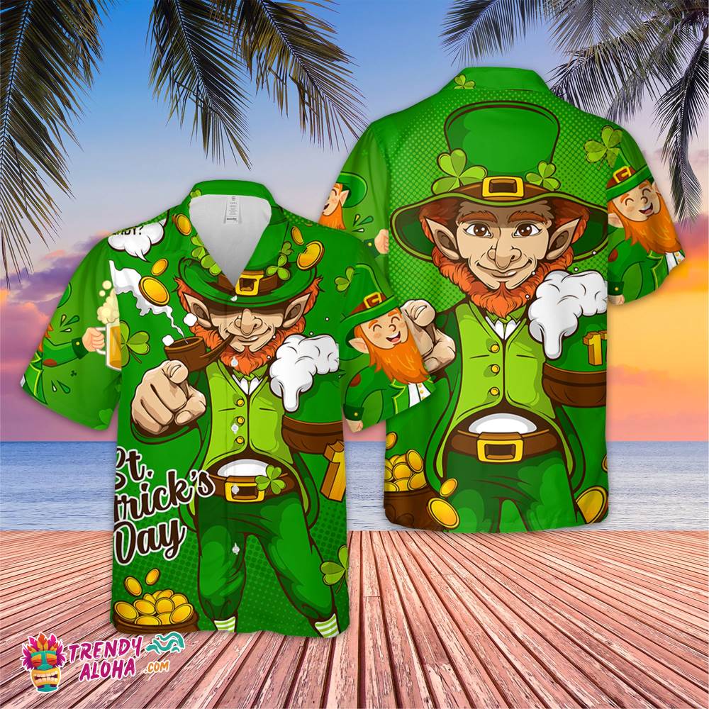 Happy St Patrick Day 17 Gold Hawaiian Shirt, St. Paddy’s Holiday, Aloha Beach Shirt Hawaii Shirt, Irish Shamrock Hawaiian Shirt