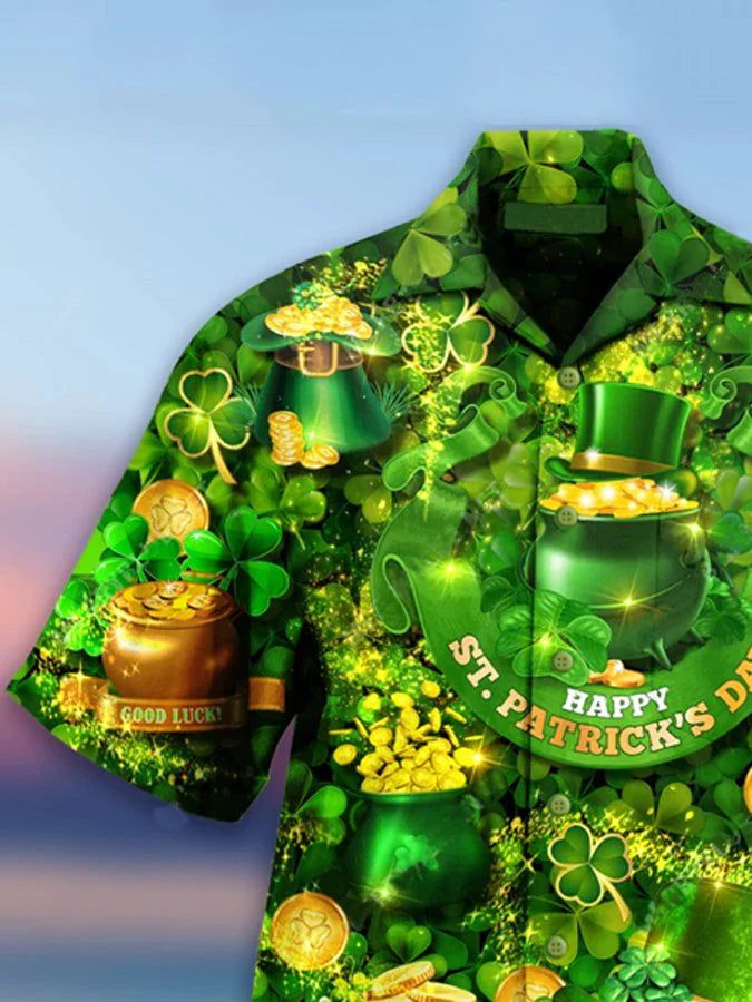 Happy St. Patrick’s Day Hawaiian Shirt – Men’s Casual Happy St. Patrick’s Day Hawaiian Shirt
