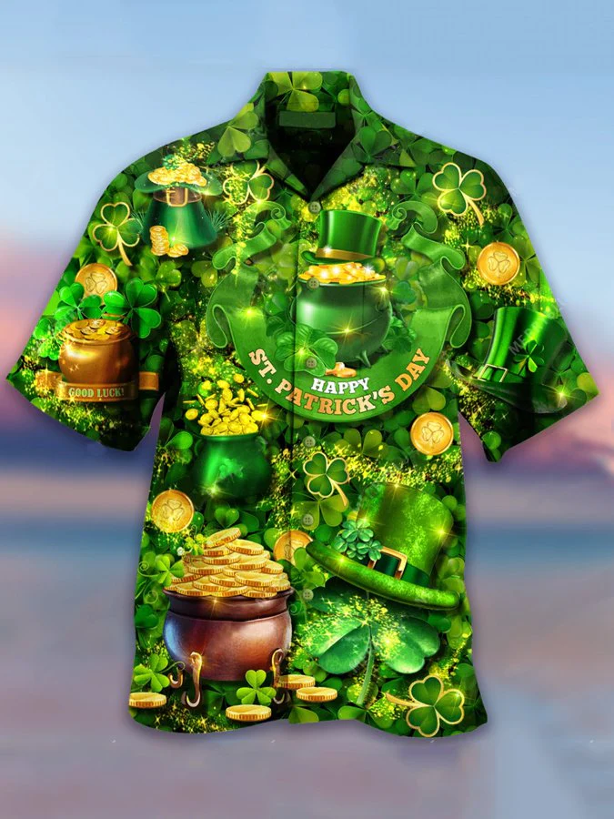 Happy St. Patrick’s Day Trendy Hawaiian Shirt – Men’s Casual Happy St. Patrick’s Day Trendy Hawaiian Shirt
