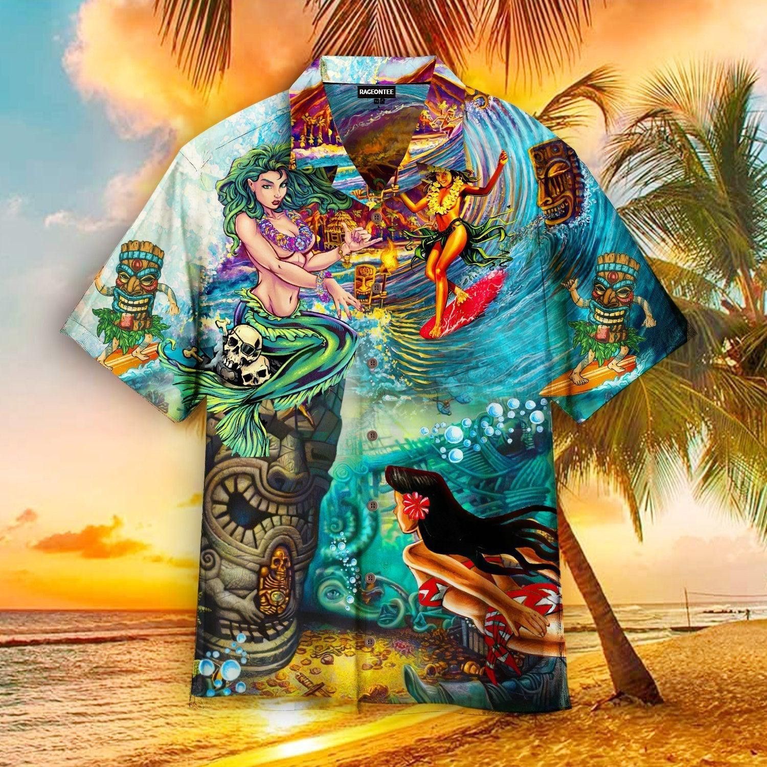 Happy Surfing Day With Tiki Bar Trendy Hawaiian Shirt