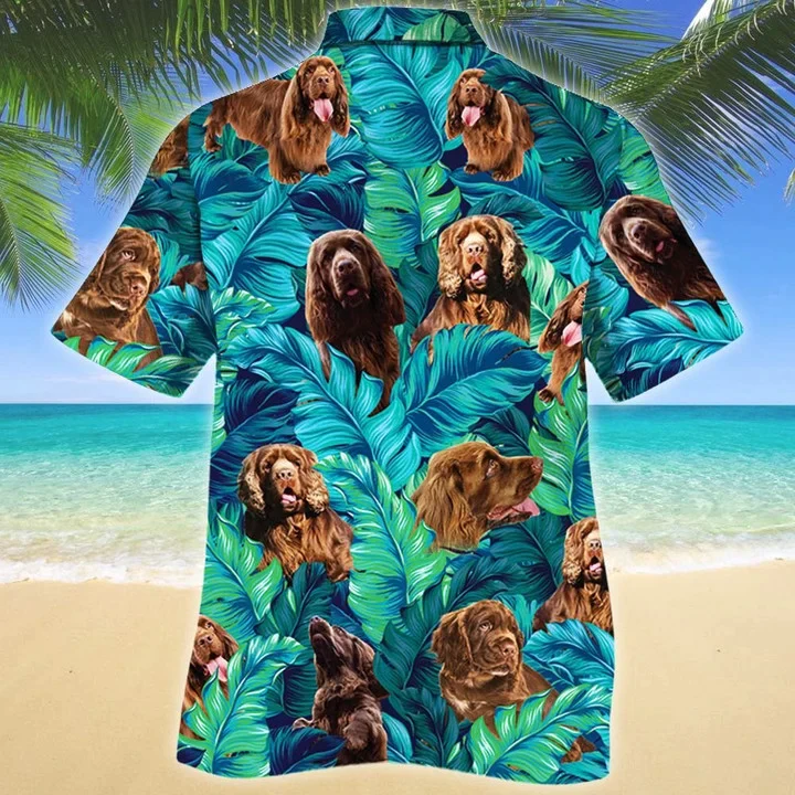 Happy Sussex Spaniel Dog Lovers Summer Beach Palm Tree Trendy Hawaiian Shirt, Short Sleeve Hawaiian Aloha Shirt For Men And Women