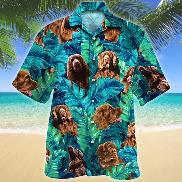 Happy Sussex Spaniel Dog Lovers Summer Beach Palm Tree Trendy Hawaiian Shirt, Short Sleeve Hawaiian Aloha Shirt For Men And Women Happy Sussex Spaniel Dog Lovers Summer Beach Palm Tree Trendy Hawaiian Shirt, Short Sleeve Hawaiian Aloha Shirt For Men And Women