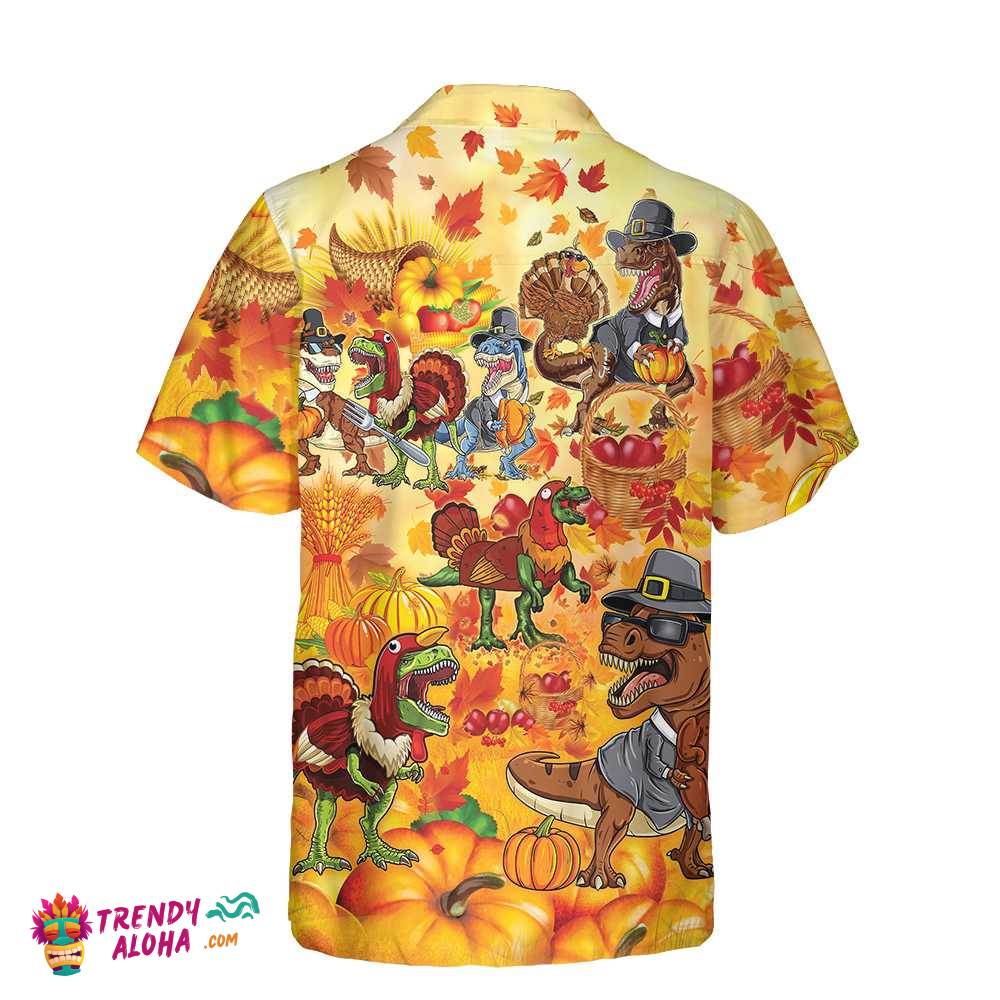 Happy Thanksgiving Dinosaurs T Rex Thanksgiving Hawaiian Shirt, Funny Dinosaur Hawaiian Shirt For Dinosaur Lover