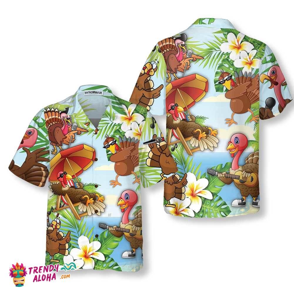 Happy Thanksgiving Turkeys At The Beach Thanksgiving Hawaiian Shirt