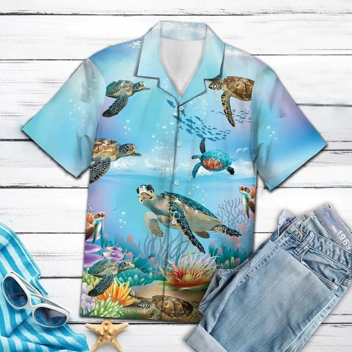 Realistic Turtle Coral Wonderful Ocean World Hawaiian Shirt HO2158