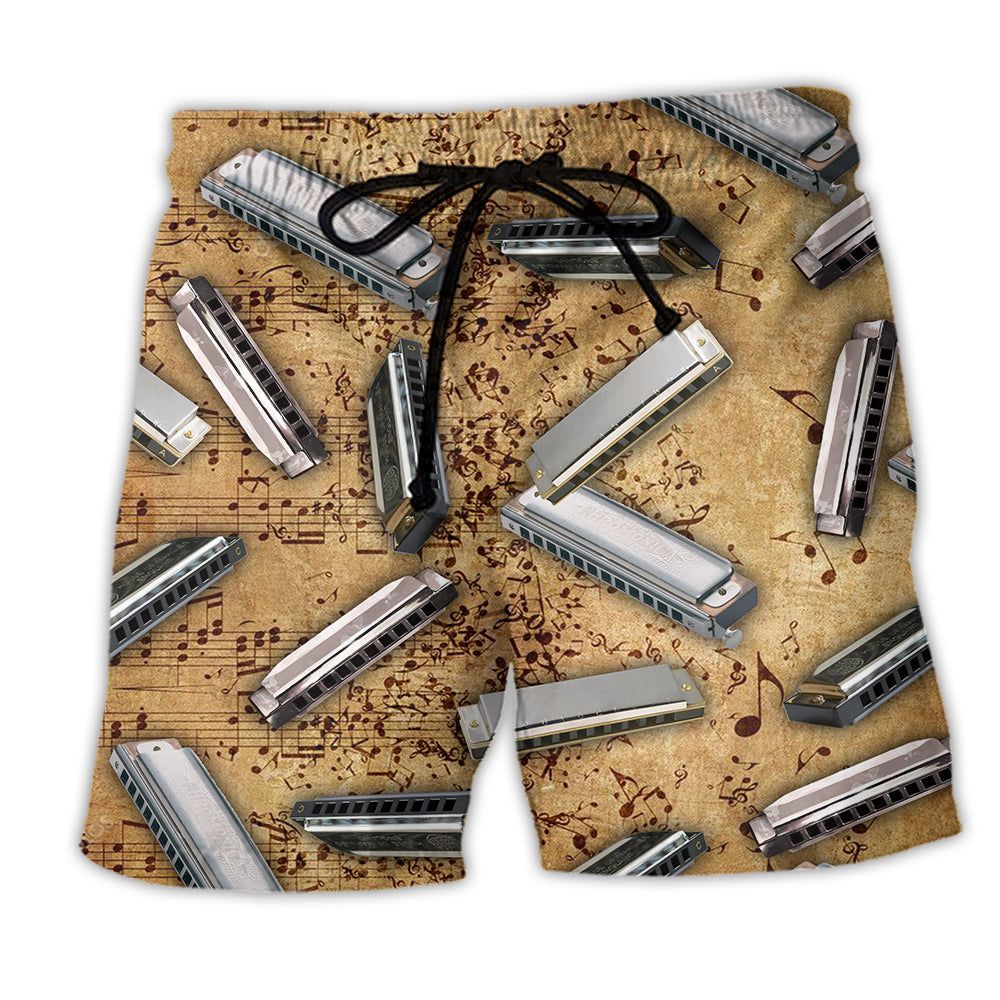 Harmonica Music Vintage Style Trendy Aloha Hawaiian Beach Shorts Harmonica Music Vintage Style Trendy Aloha Hawaiian Beach Shorts