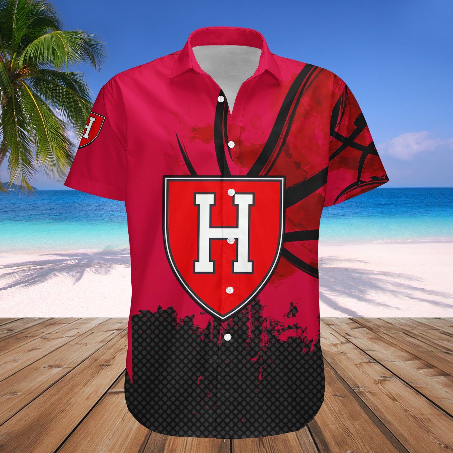 Harvard Crimson Hawaii Shirt Basketball Net Grunge Pattern – NCAA