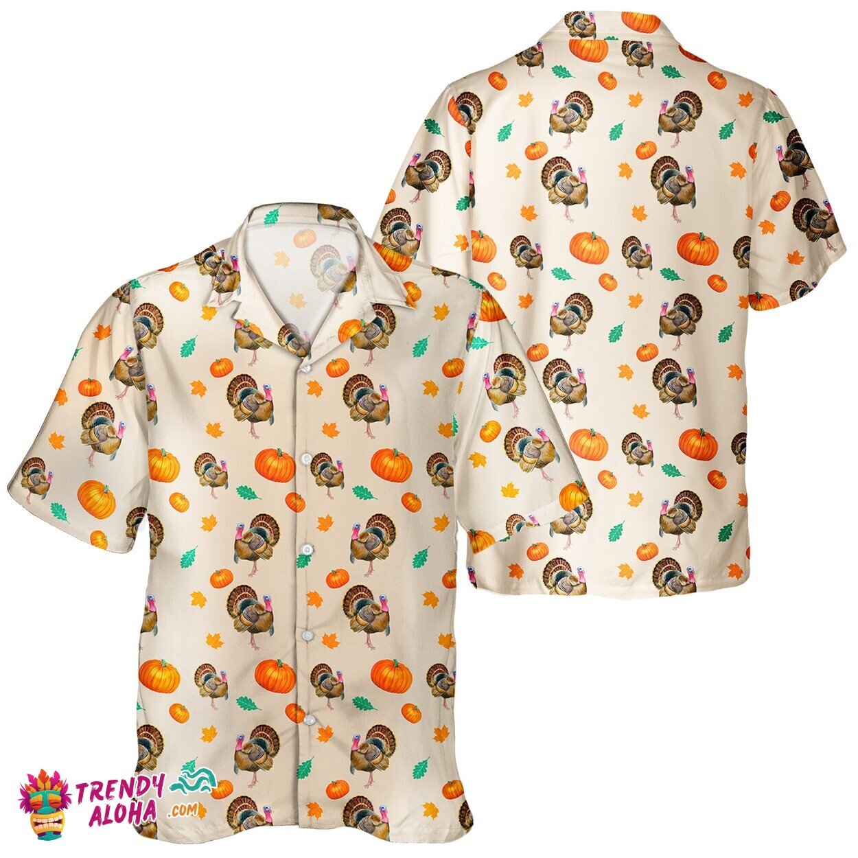 Harvest Turkey Lover Unisex Hawaiian Shirt with Pumpkin Leaf Print