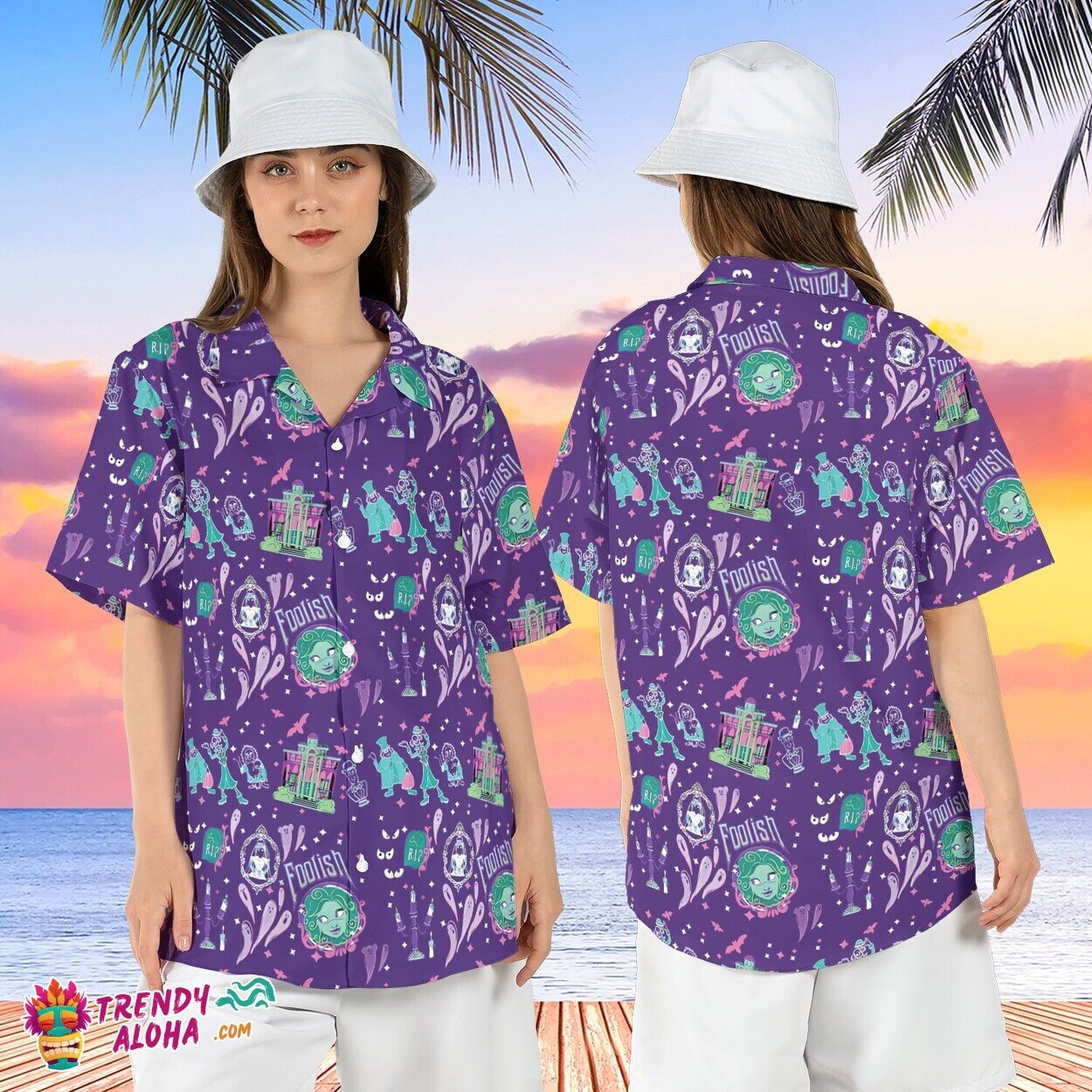 Haunted Mansion Foolish Mortals Halloween Beach Aloha Tee