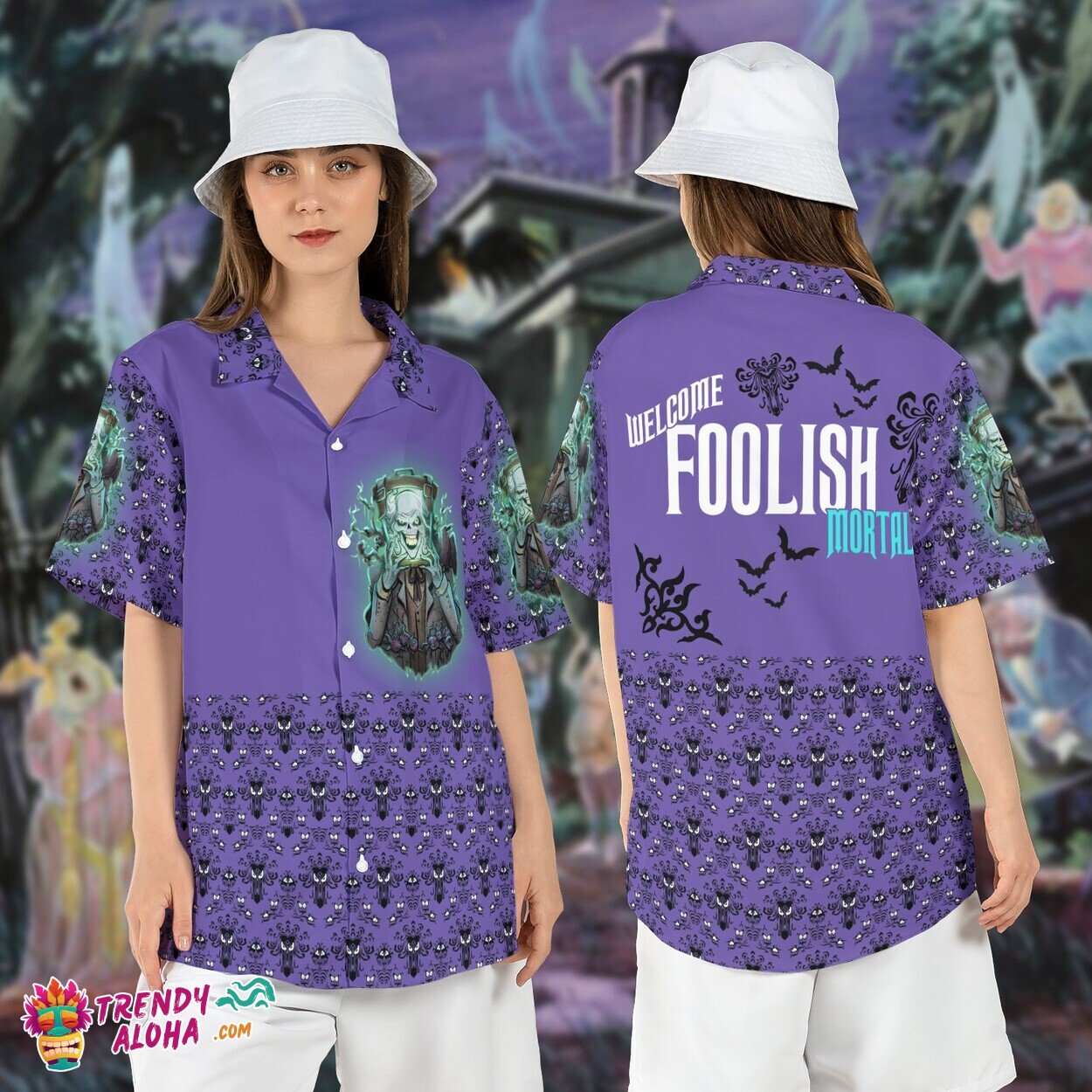 Haunted Mansion Hatbox Ghost Foolish Mortals Halloween Shirt