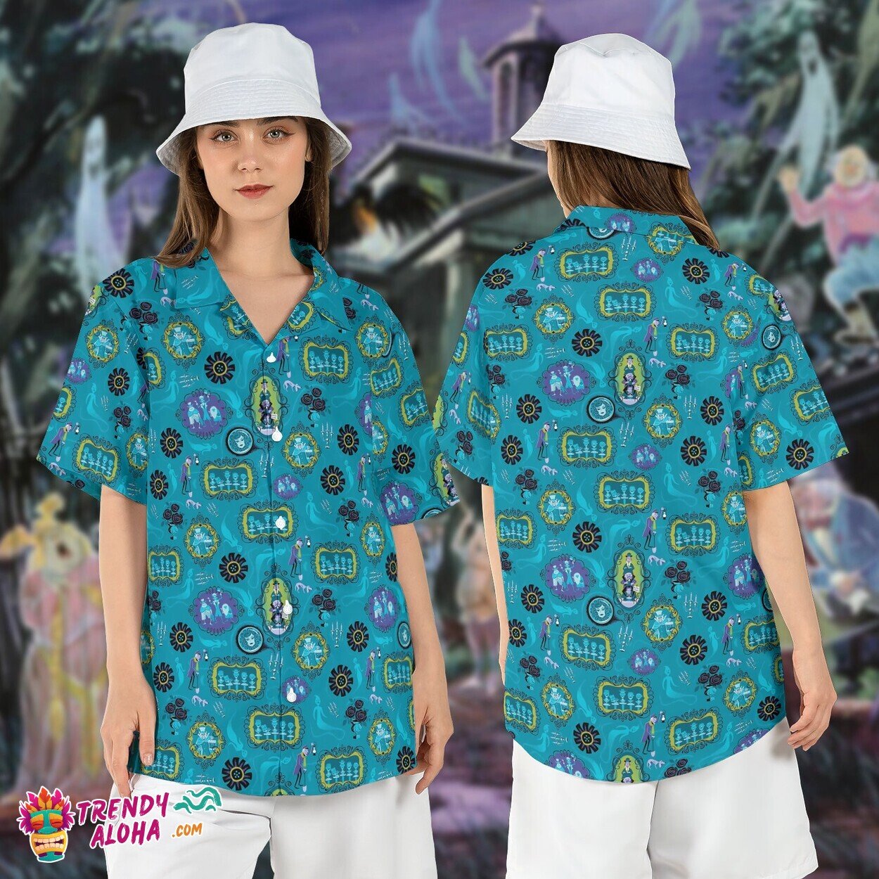 Haunted Mansion Hitchhiking Ghosts Disney Halloween Aloha Tee
