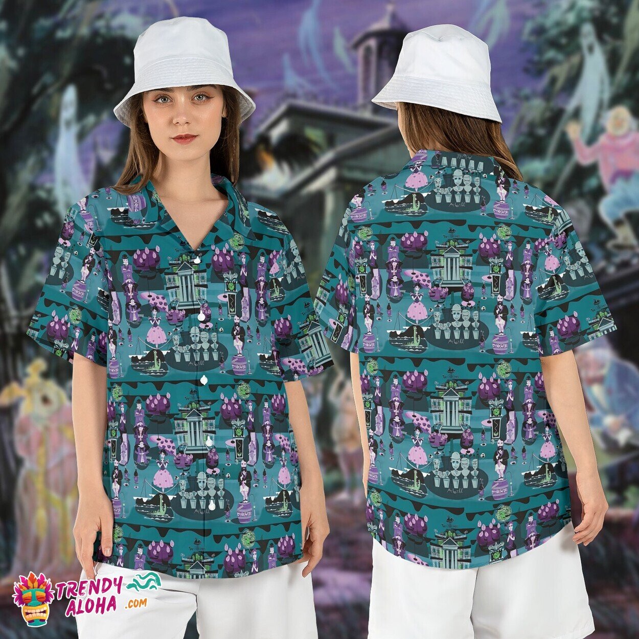 Haunted Mansion Map Halloween Hitchhiking Ghosts Beach Shirt