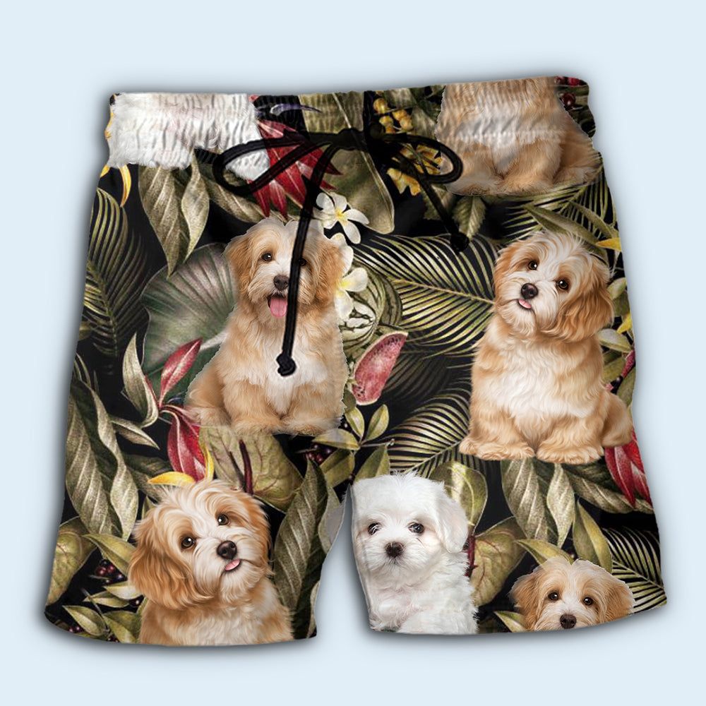 Havanese Dog Tropical Leaf Trendy Aloha Hawaiian Beach Shorts Havanese Dog Tropical Leaf Trendy Aloha Hawaiian Beach Shorts
