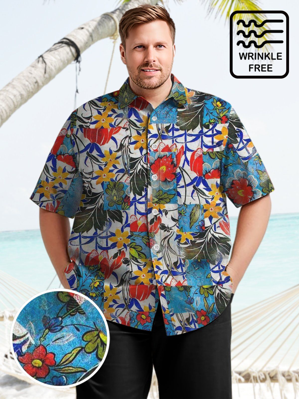 Hawaii Big & Tall Flowers Geometric Shirt Botanical Floral Geometric Patchwork Shirt Hawaii Big & Tall Flowers Geometric Shirt Botanical Floral Geometric Patchwork Shirt