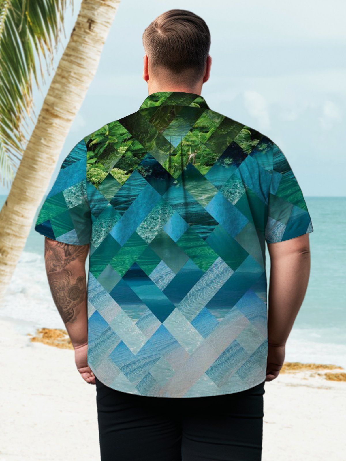 Hawaii Big & Tall Geometrical Shirt Geometric Segmentation Of Plant Ocean Shirt