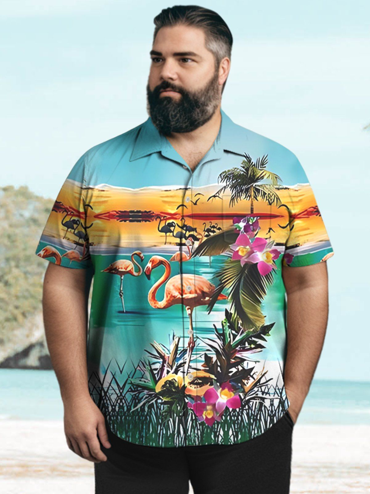 Hawaii Big & Tall Holiday Shirt Desert Beach Flamingo Shirt Hawaii Big & Tall Holiday Shirt Desert Beach Flamingo Shirt