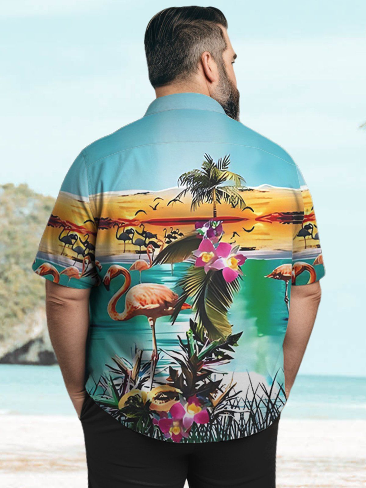 Hawaii Big & Tall Holiday Shirt Desert Beach Flamingo Shirt