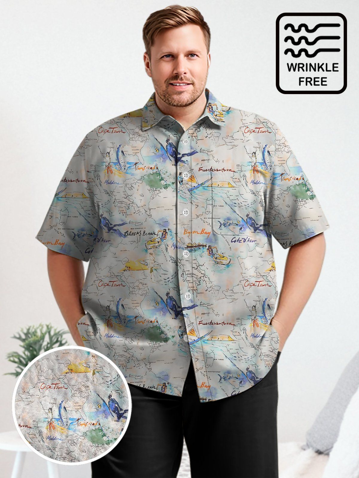 Hawaii Big & Tall Nautical Map Shirt Leisure Vacation Shirt Hawaii Big & Tall Nautical Map Shirt Leisure Vacation Shirt