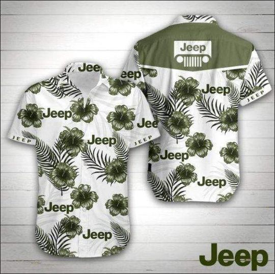 Hawaii Shirt ? Jeep Green Hibiscus White Unisex Hawaiian Aloha Shirts Hawaii Shirt ? Jeep Green Hibiscus White Unisex Hawaiian Aloha Shirts