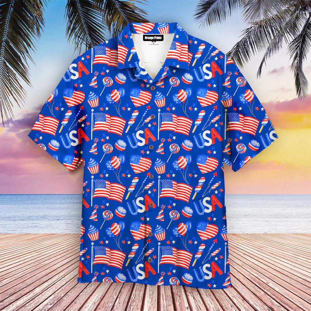 Hawaiian Aloha Shirts American Flag 4Th Of July Jee