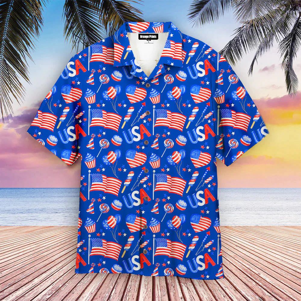 Hawaiian Aloha Shirts American Flag 4Th Of July Jee