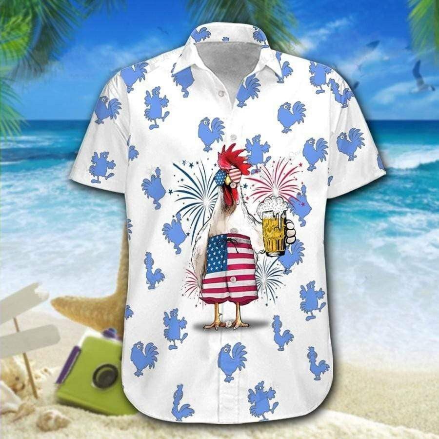 Hawaiian Aloha Shirts Chicken Beer American, Chicken Lover Trendy Hawaiian Shirt For Summer Gifts