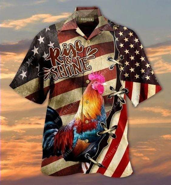 Hawaiian Aloha Shirts Rise And Shine Rooster, Chicken Lover Trendy Hawaiian Shirt For Summer Gifts