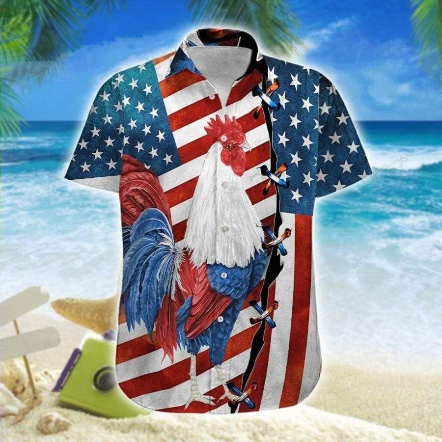 Hawaiian Aloha Shirts Rooster America 4Th Of July, Chicken Lover Trendy Hawaiian Shirt For Summer Gifts