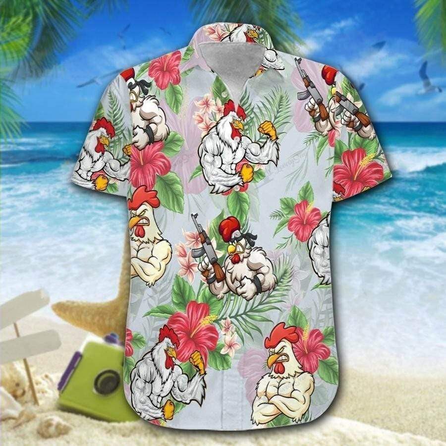 Hawaiian Aloha Shirts Rooster Fighter, Chicken Lover Trendy Hawaiian Shirt For Summer Gifts