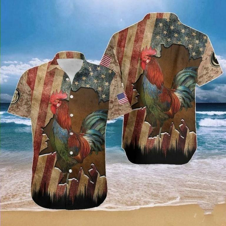 Hawaiian Aloha Shirts Rooster Flag Crack Vintage, Chicken Lover Trendy Hawaiian Shirt For Summer Gifts