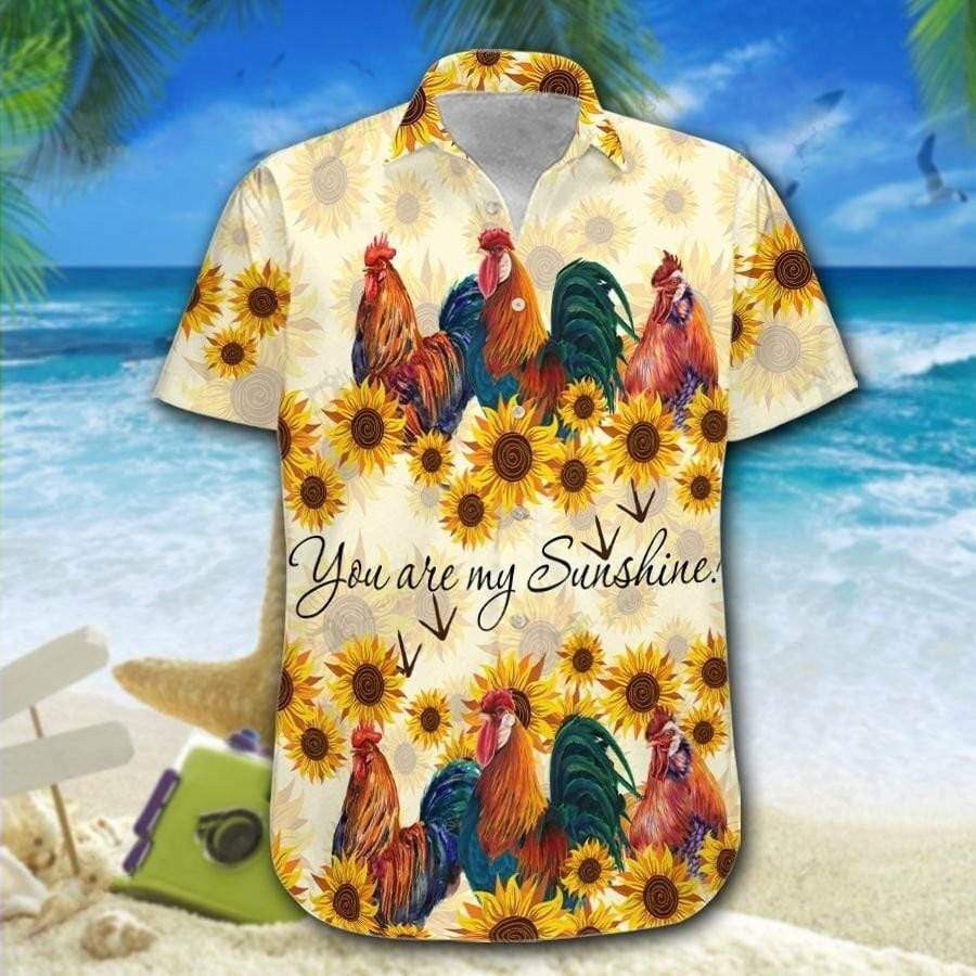 Hawaiian Aloha Shirts Roosters Youre My Sunshine, Chicken Lover Trendy Hawaiian Shirt For Summer Gifts