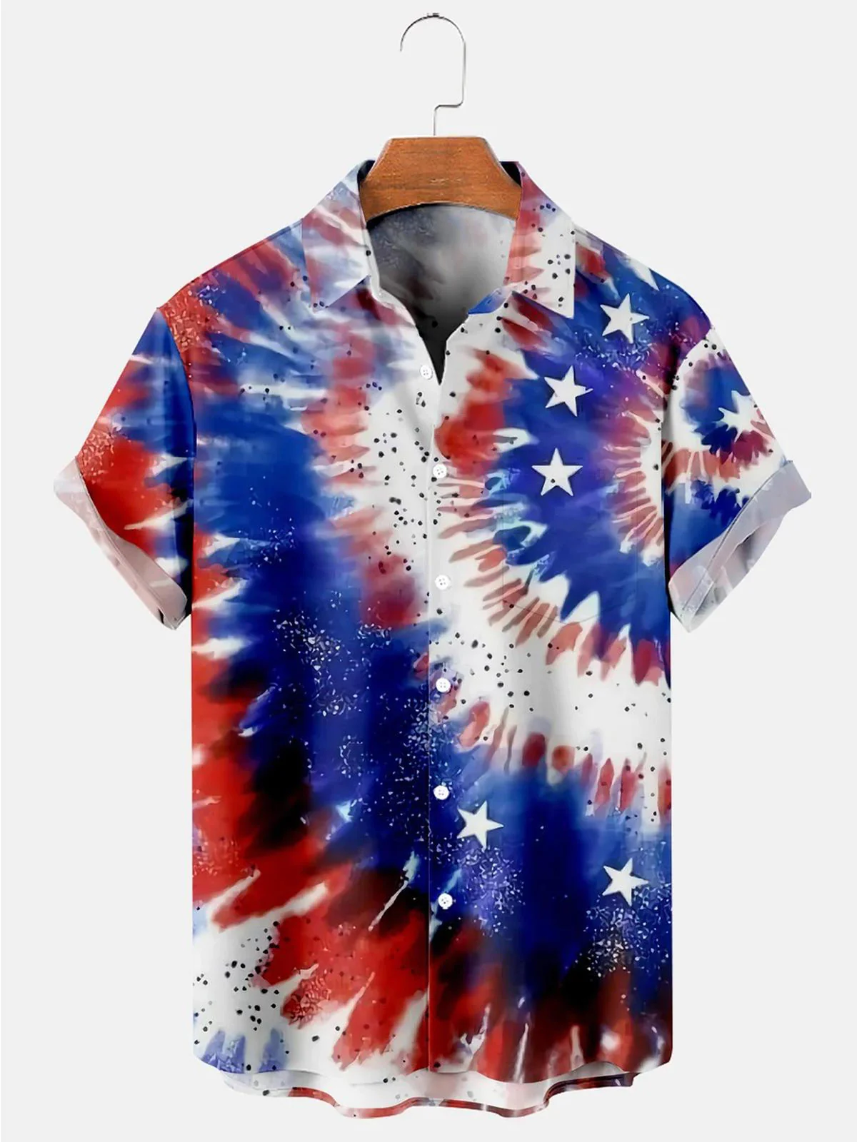 Hawaiian American Flag Gradient Star Print Men’s Trendy Hawaiian Shirt, Independence Day Trendy Hawaiian Shirt