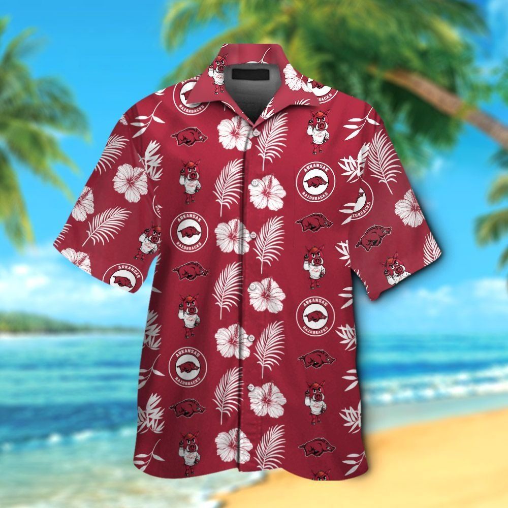 Hawaiian Arkansas Razorbacks Tropical Design Short Sleeve Shirt Aloha Theme