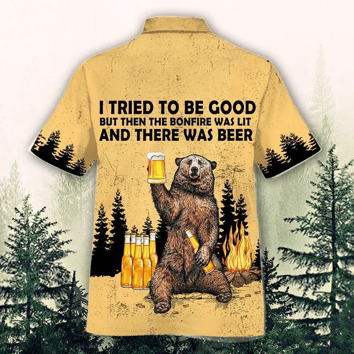 Hawaiian Bear Shirts, Bear Drink Beer T-Shirt Hawaii, There Was Beer Watercolor Design Hawaiian Shirt