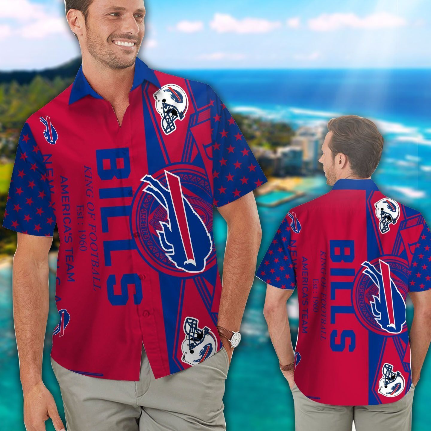 Hawaiian Buffalo Bills Short Sleeve Button Up Tropical Shirt Cozy