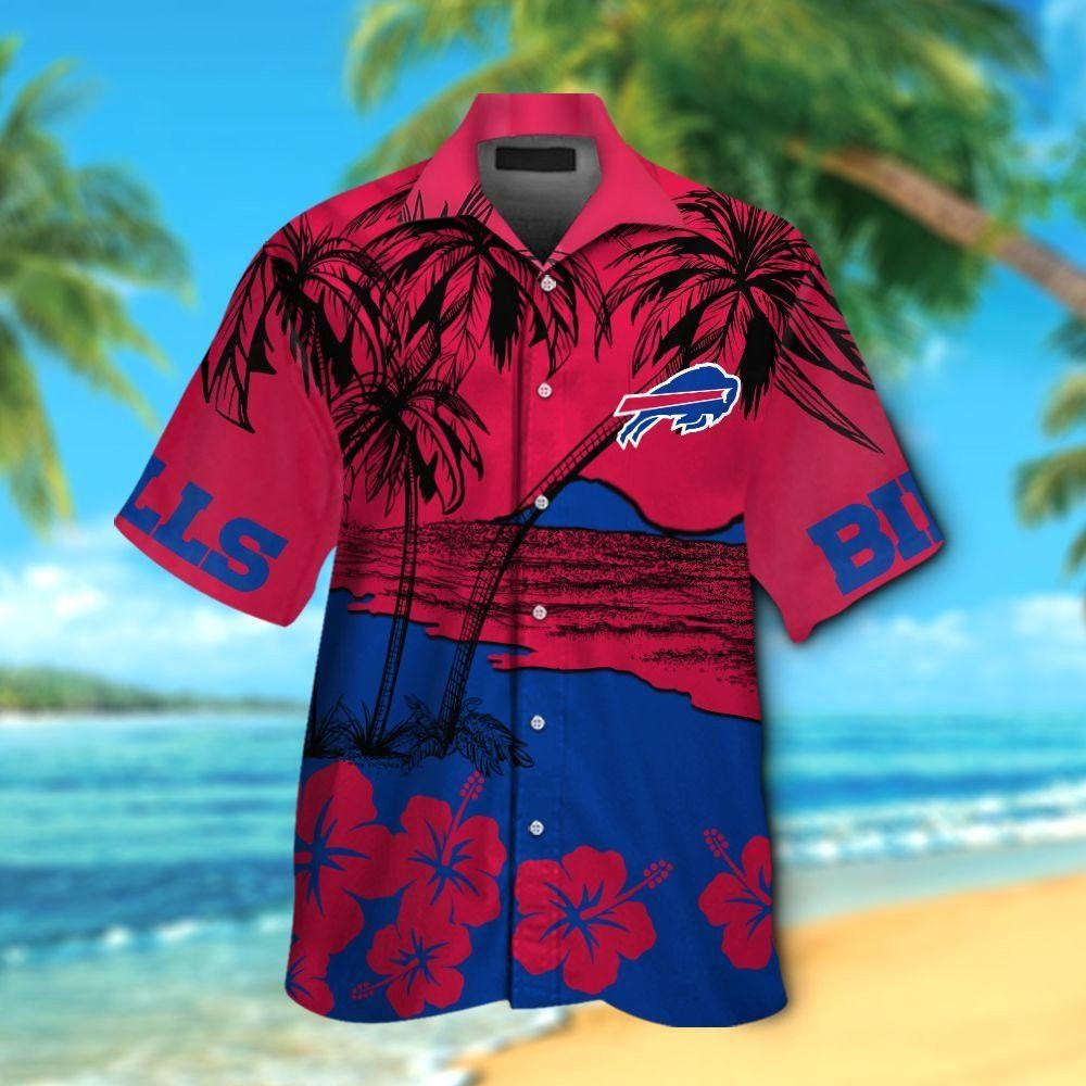 Hawaiian Buffalo Bills Short Sleeve Button Up Tropical Shirt Modish