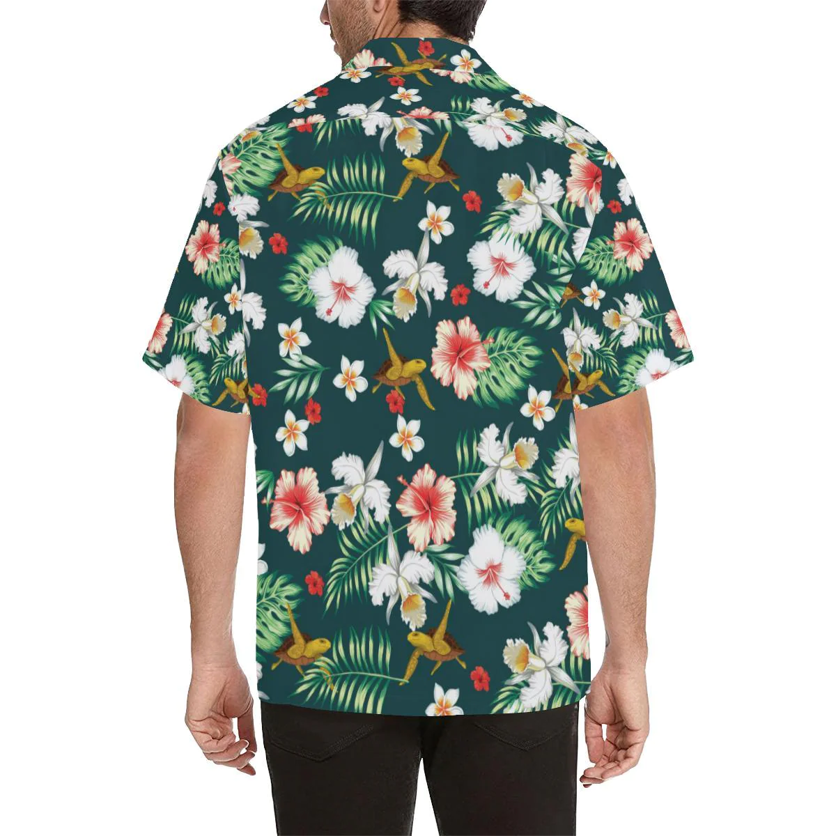 Hawaiian Flower Design With Seaturtle Print Trendy Hawaiian Shirt, Turtle Lover Trendy Hawaiian Shirt For Summer Gifts