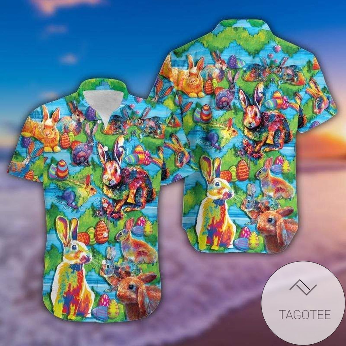 Hawaiian Shirt Easter Day Celebrating Watercolor Bunny Elegance Design