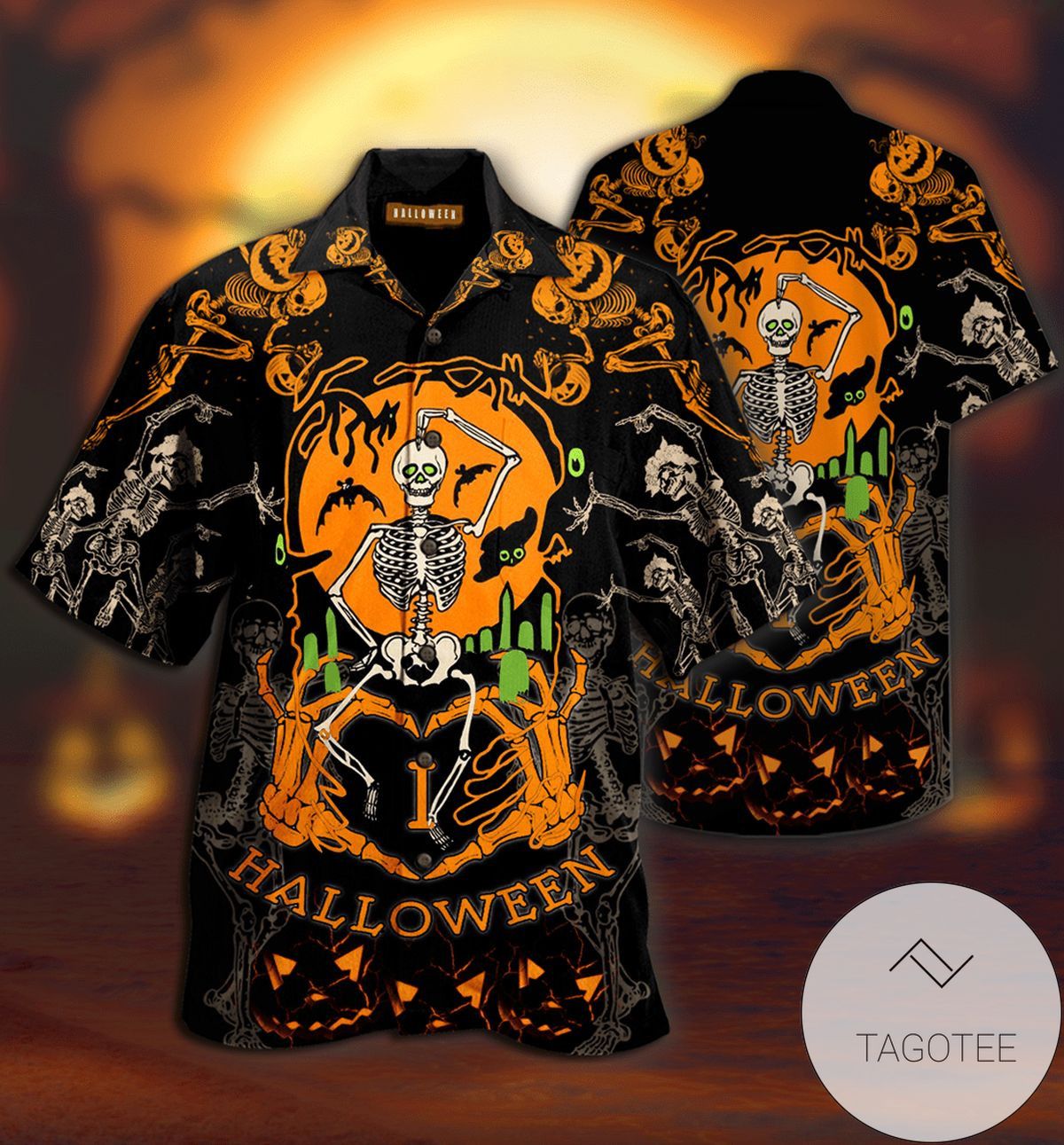 Hawaiian Shirt Elegance Dancing Skeleton Celebrating Halloween Design