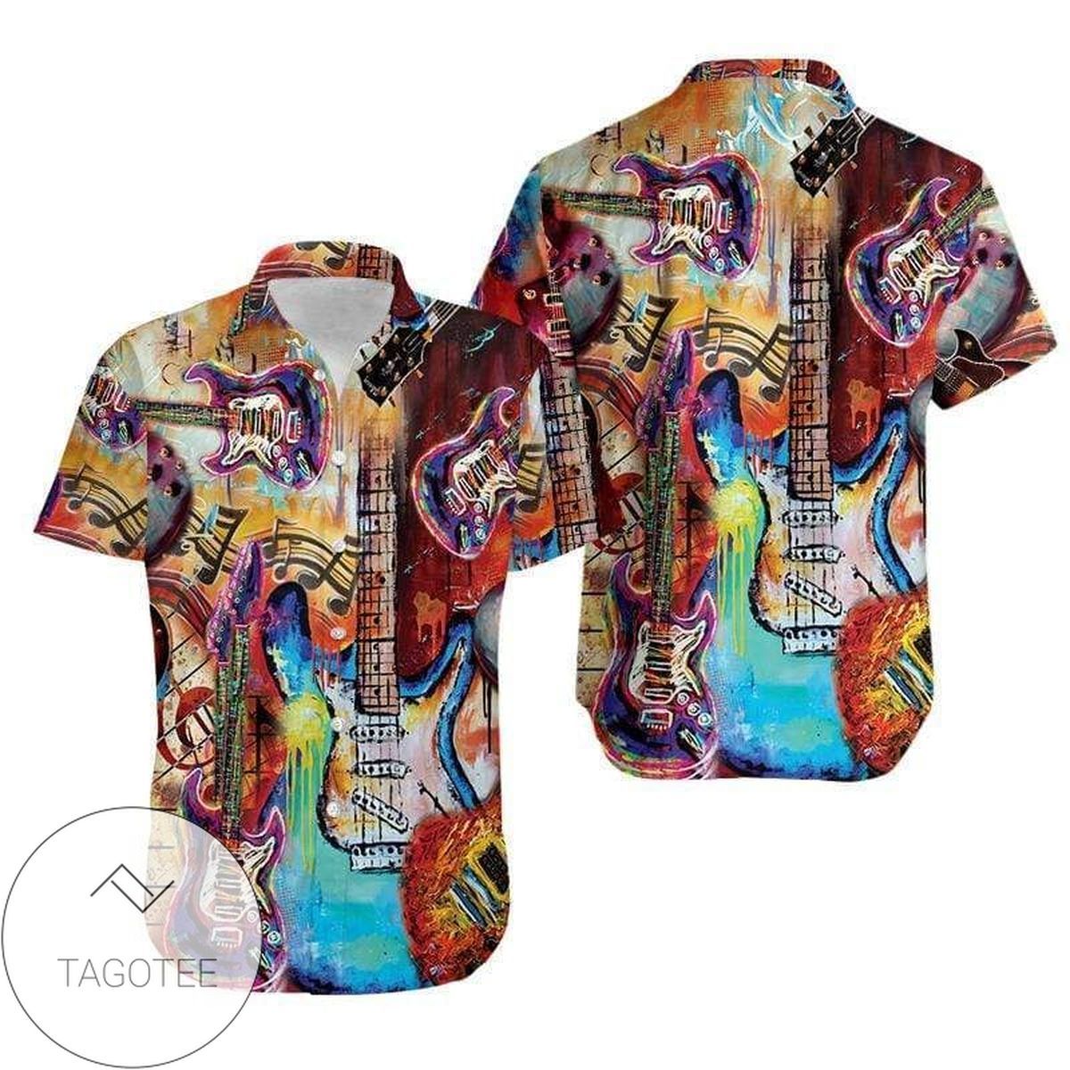 Hawaiian Shirt Featuring Colorful Guitar Art Perfect for Music Lovers