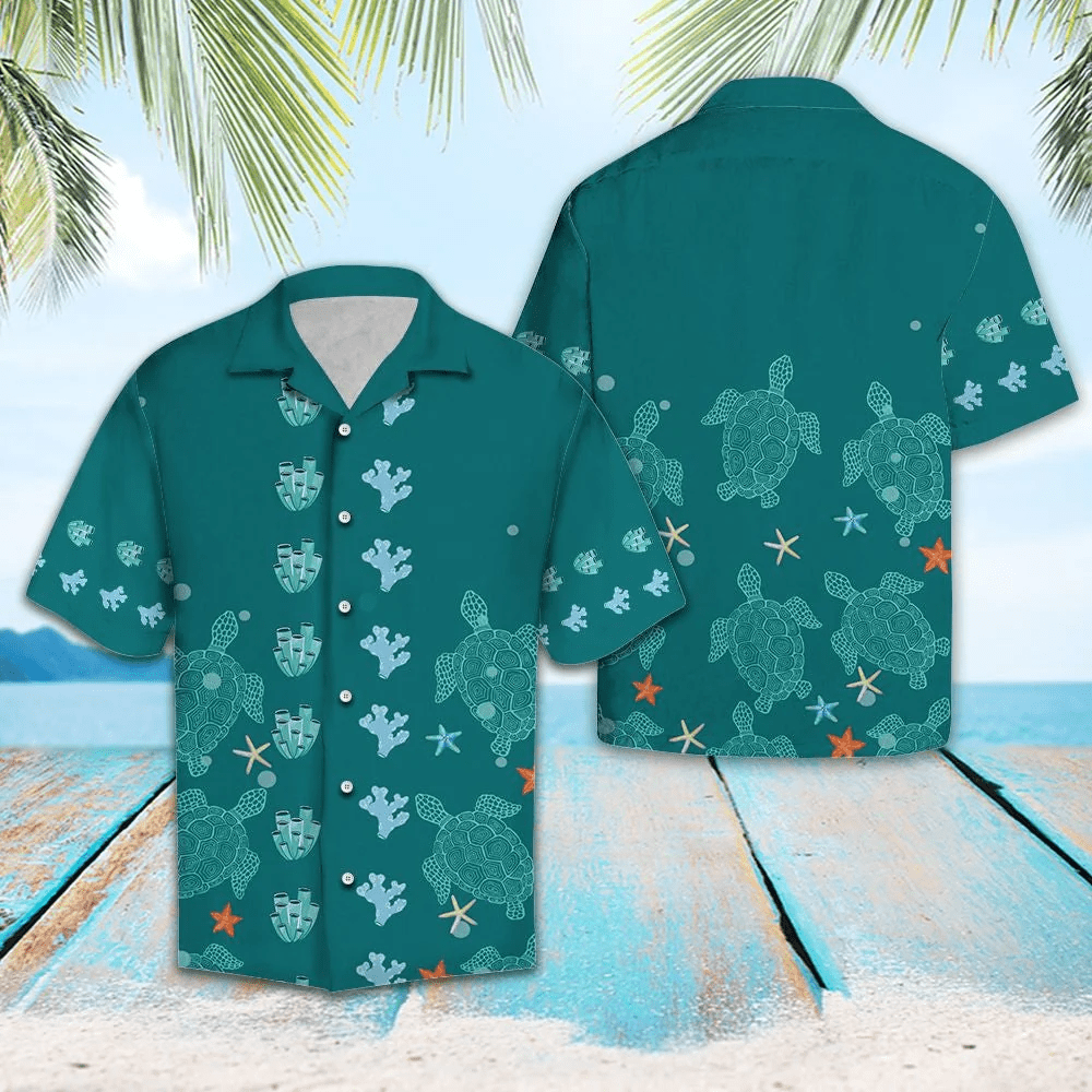 Hawaiian Shirt Featuring Lovely Turtle Design