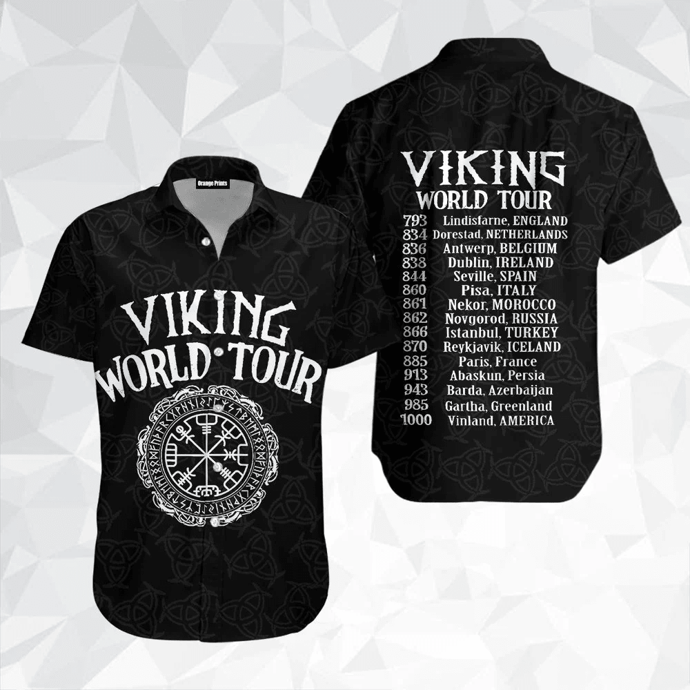 Hawaiian Shirt Featuring the Viking World Tour Adventure Theme
