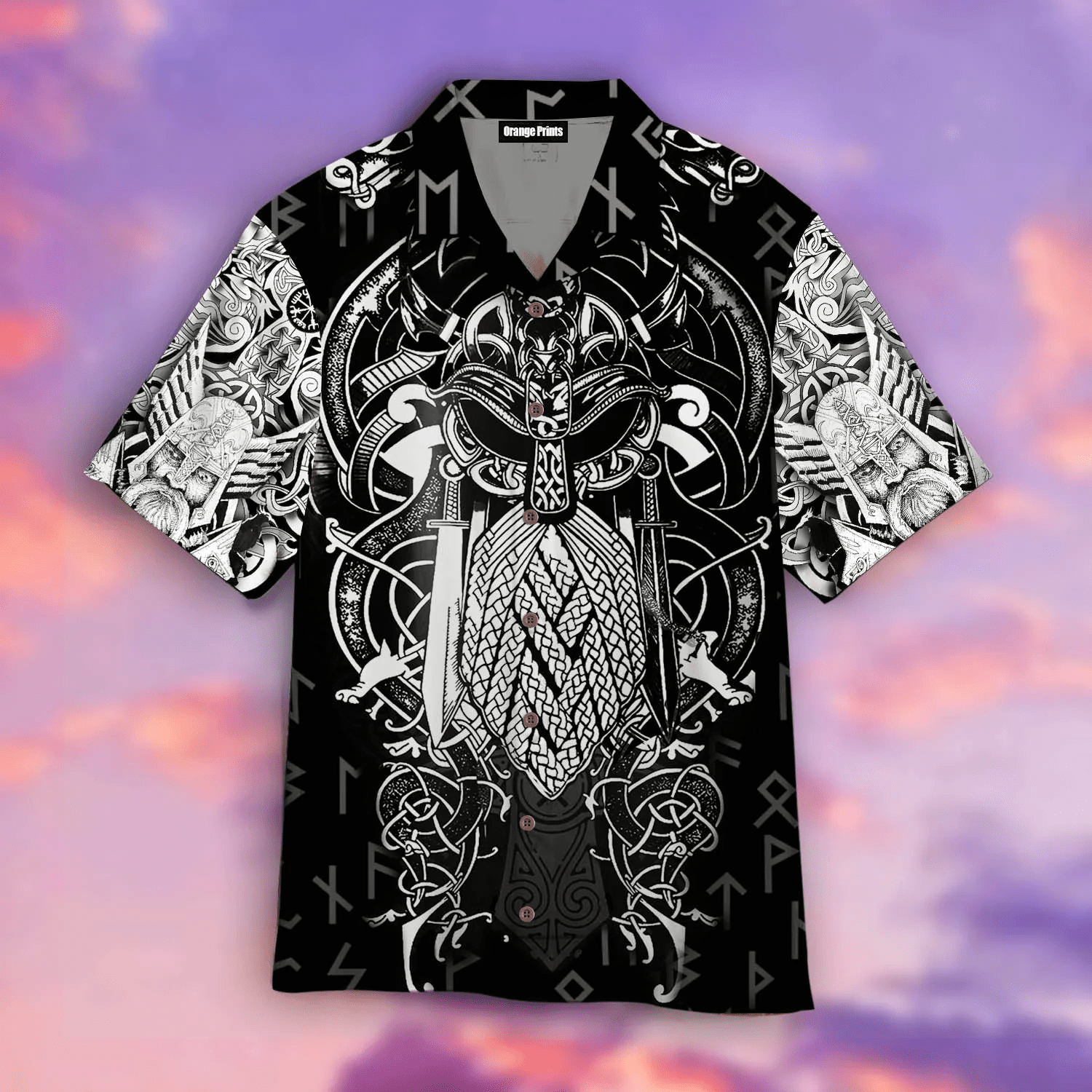 Hawaiian Shirt Flaunting an Odin Tattoo Art Viking Design
