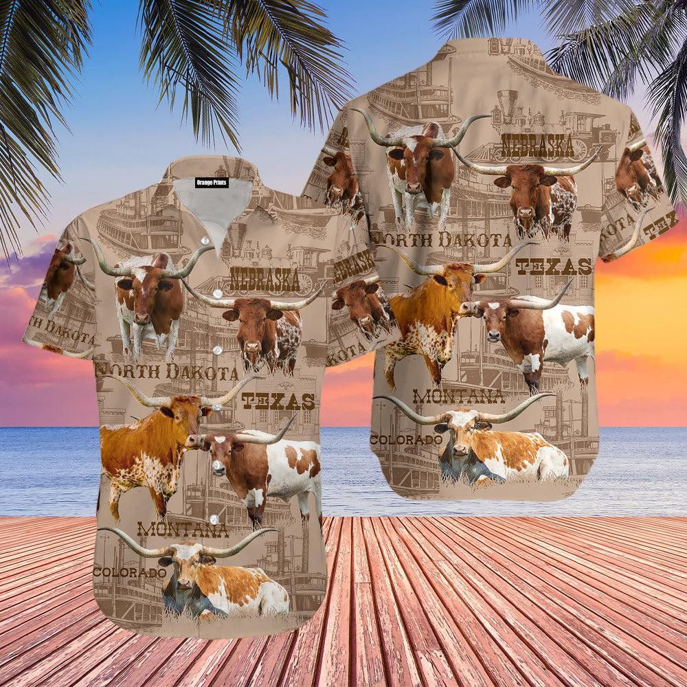 Hawaiian Shirt for Texas Longhorn Cattle Enthusiasts