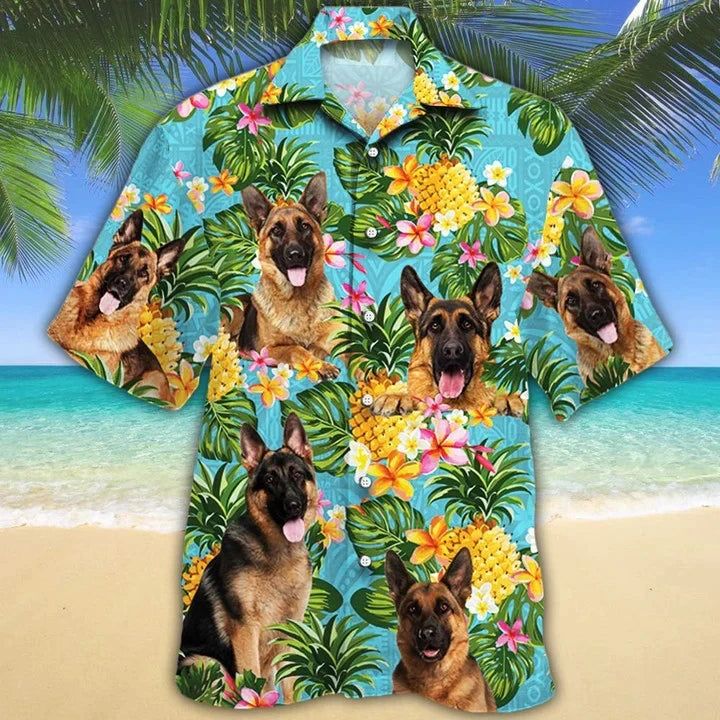 Hawaiian Shirt German Shepherd Dog With Tropical Flowers And Pineapples Hawaiian Shirt German Shepherd Dog With Tropical Flowers And Pineapples