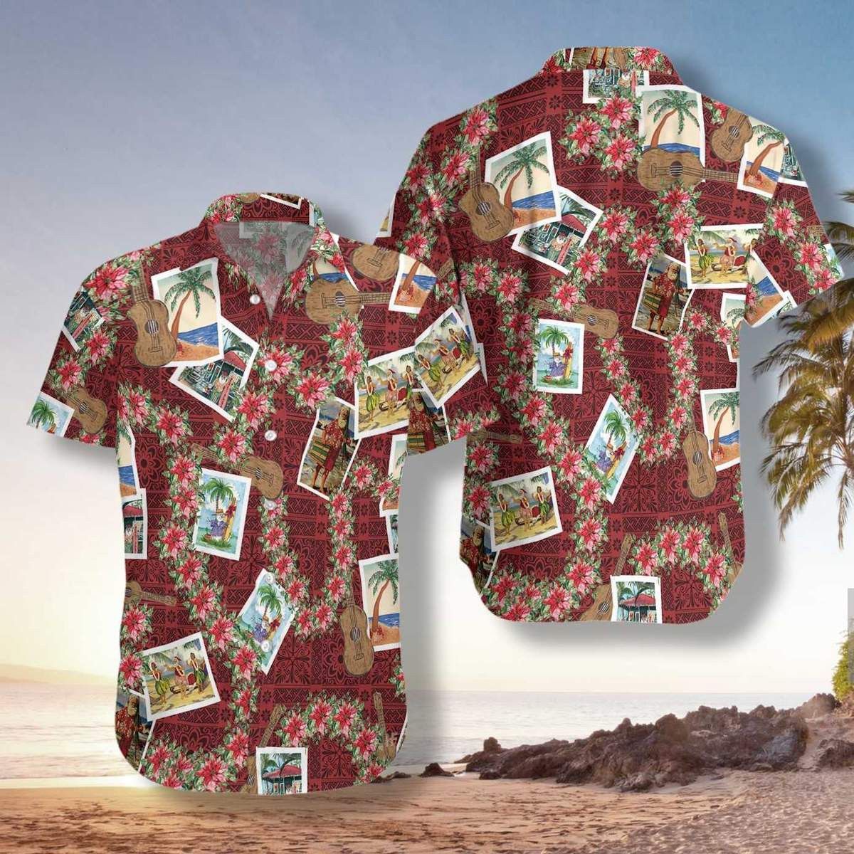 Hawaiian Shirt Portrays Santa Claus Wishing Merry Christmas