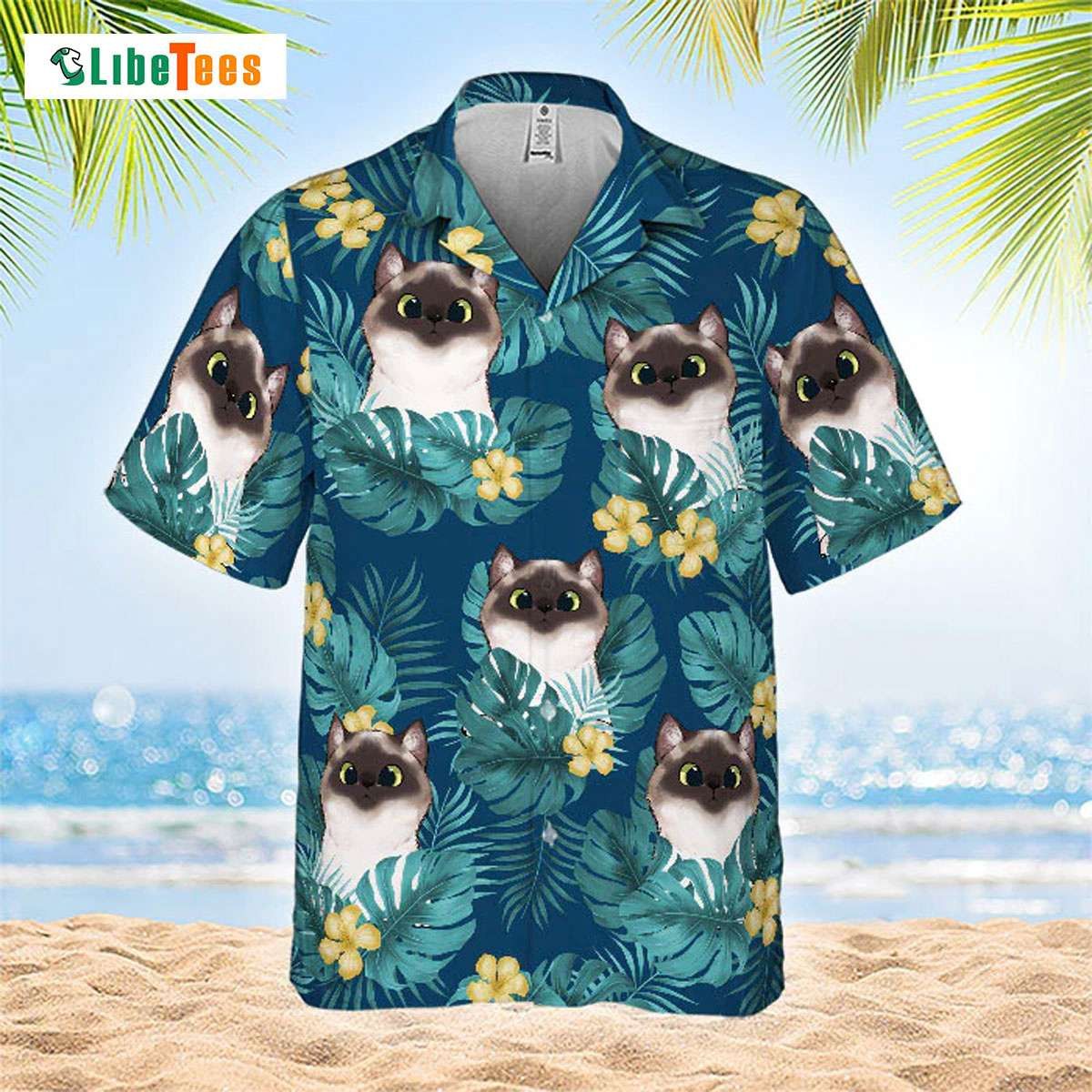 Hawaiian Shirt Showcases Vibrant Summer Cat