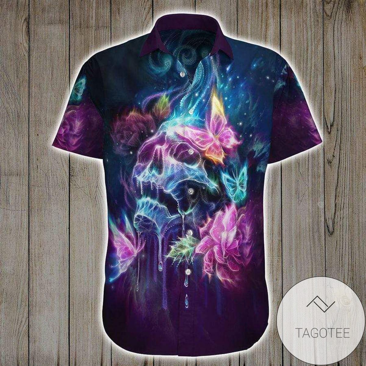 Hawaiian Shirt Skull Butterfly Art Colorful Elegance Tropical Design