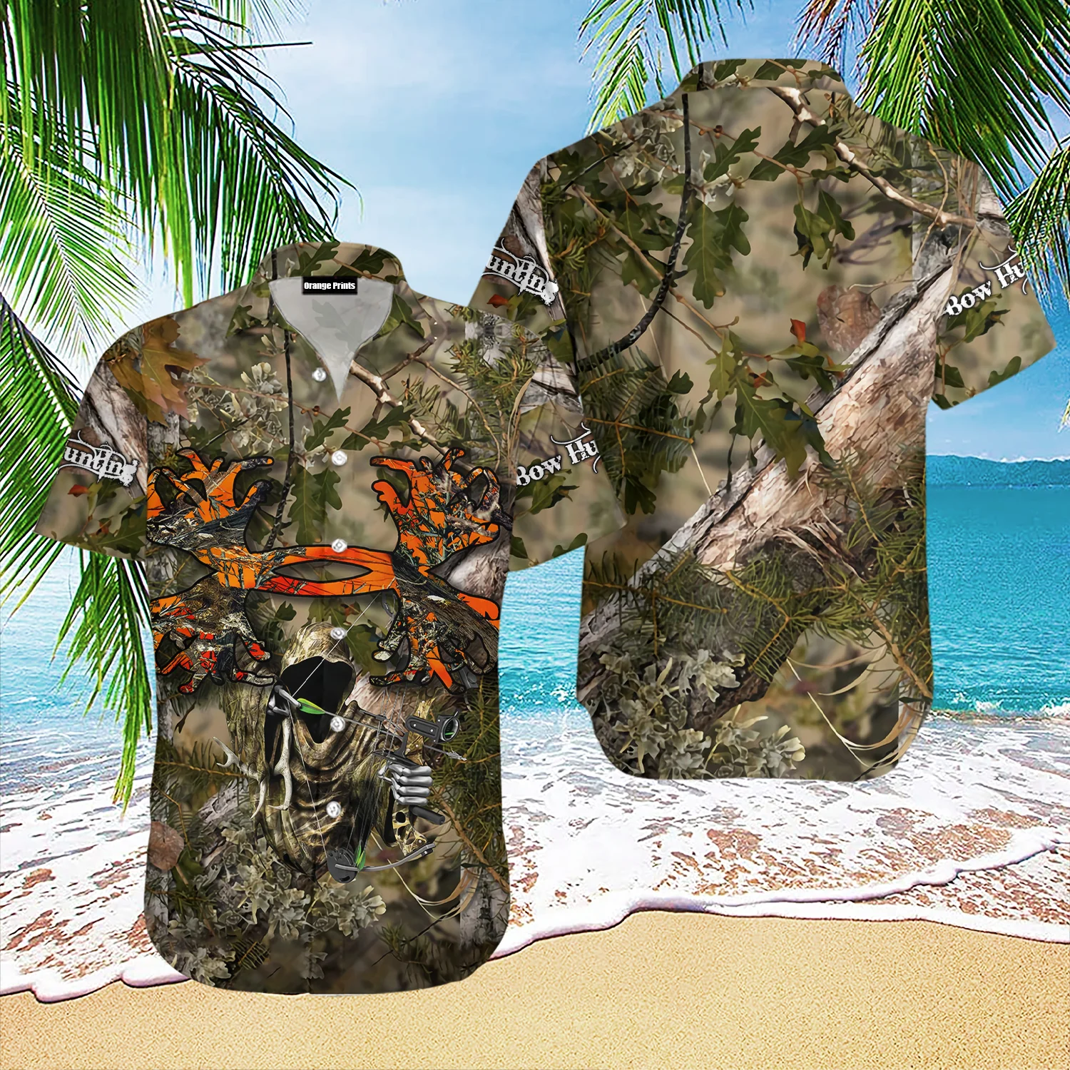Hawaiian Shirt with Camouflage Bow Hunting Theme